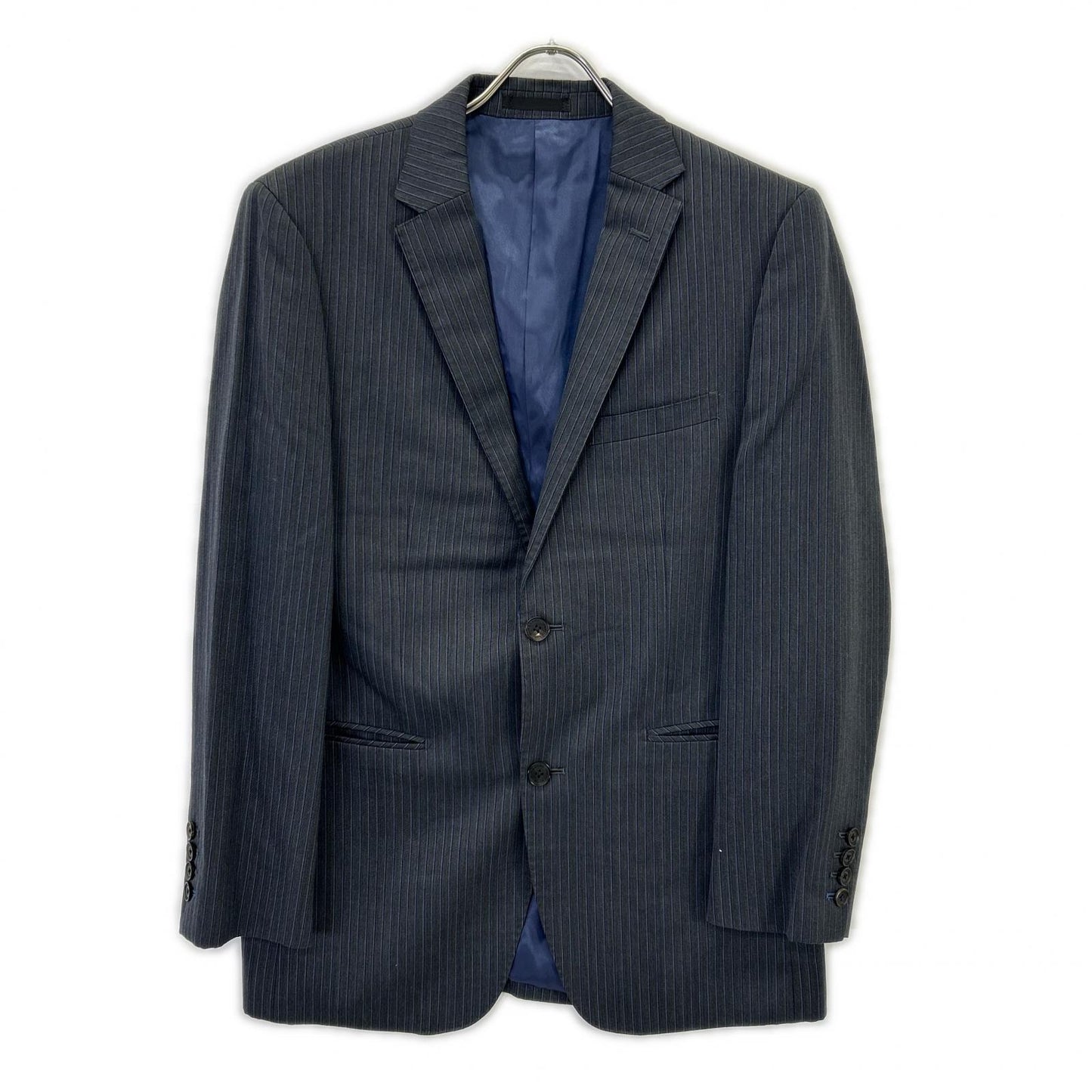 BURBERRY BLACK LABEL バーバリーブラックレーベル ﾁｬｺｰﾙｸﾞﾚｰ D1H31-608-07 ｽﾄﾗｲﾌﾟ ｳｰﾙ ｽｰﾂ スーツ セットアップ 38/38