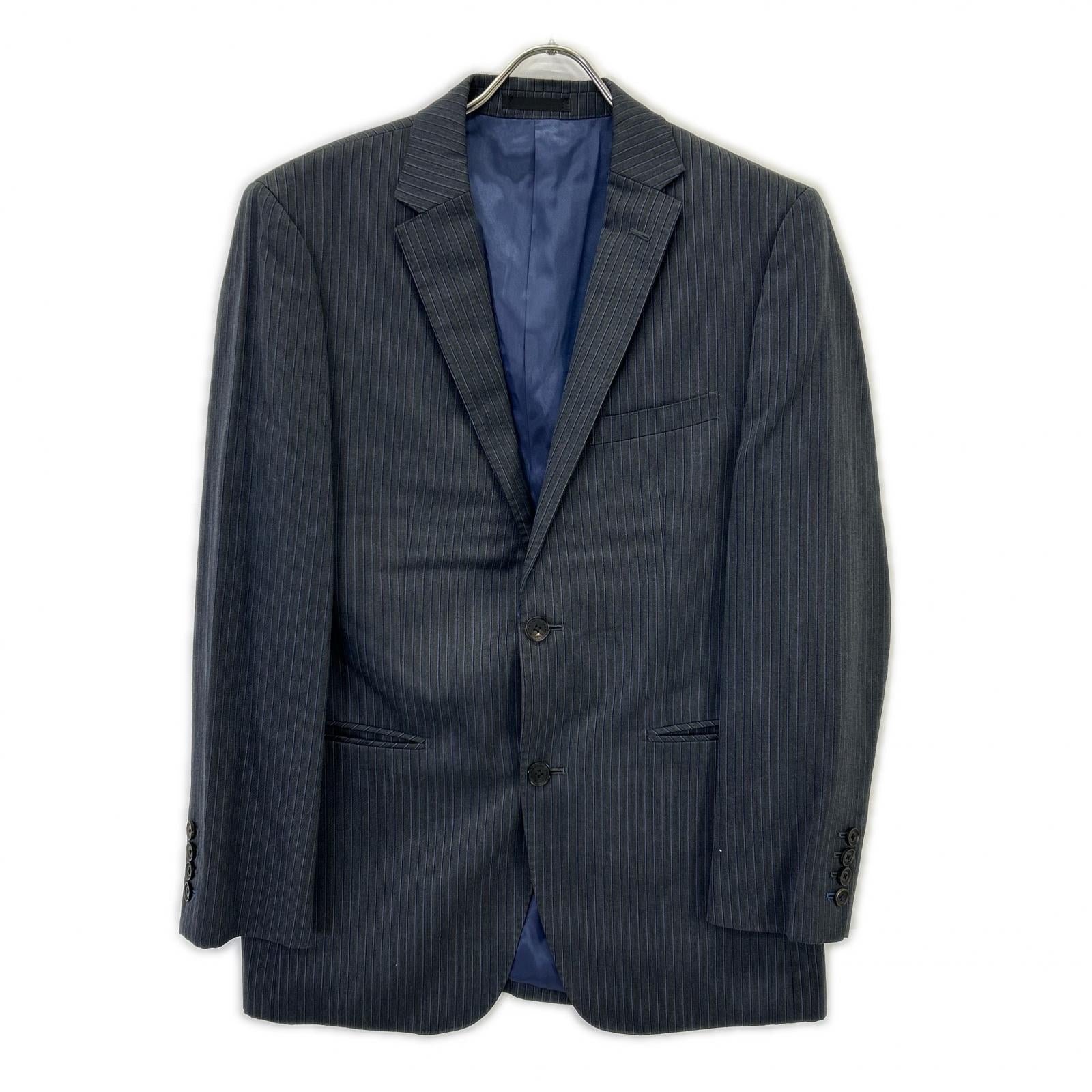 BURBERRY BLACK LABEL バーバリーブラックレーベル ﾁｬｺｰﾙｸﾞﾚｰ D1H31-608-07 ｽﾄﾗｲﾌﾟ ｳｰﾙ ｽｰﾂ スーツ セットアップ 38/38