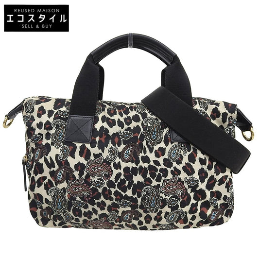 ETRO エトロ レオパード ペイズリー ナイロン 2WAYバッグ ハンドバッグ ショルダーバッグ レディース ベージュ×ブラック ハンドバッグ