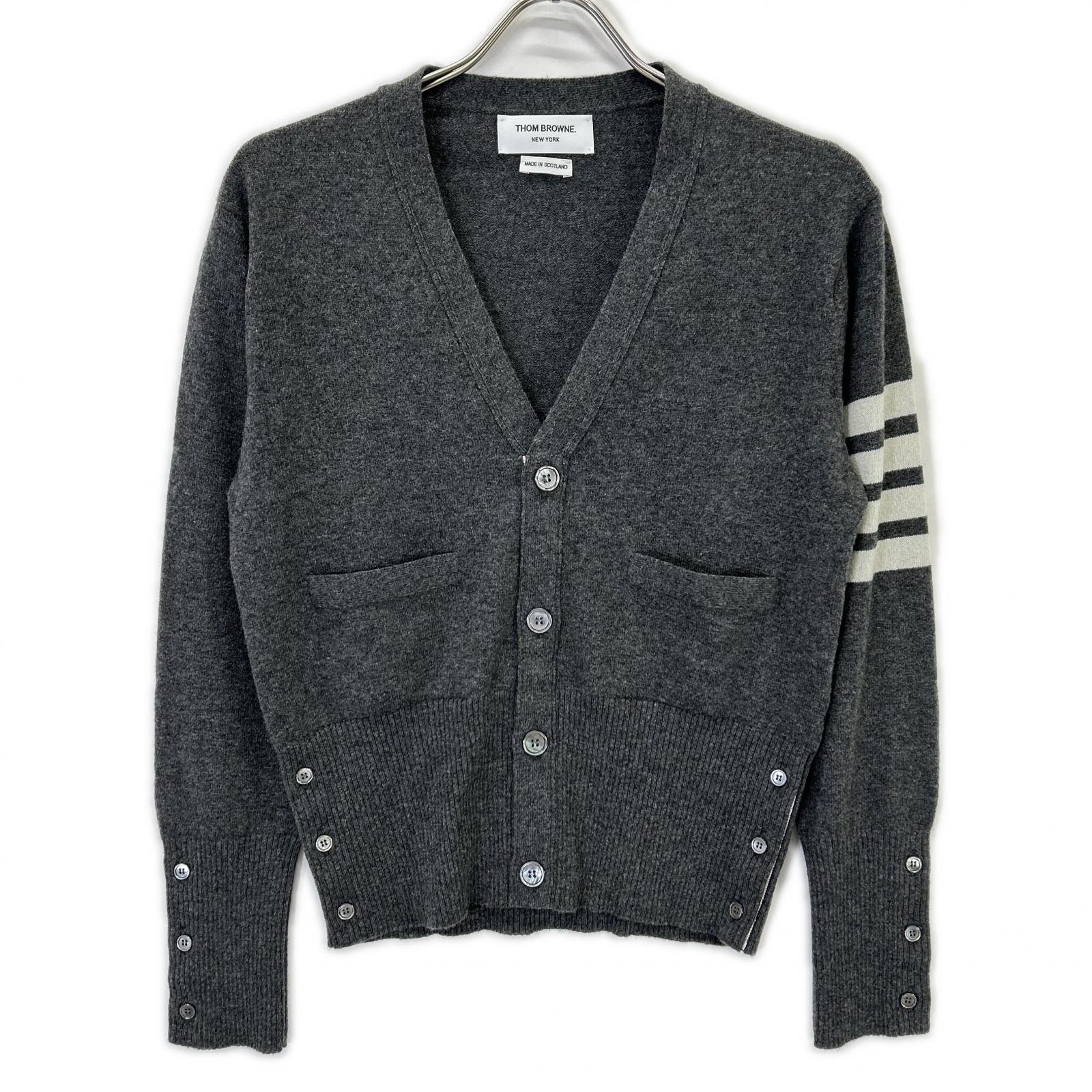 THOM BROWNE Thom Browne Gray MKC001A-00011-038 Cashmere Knit Cardigan Top