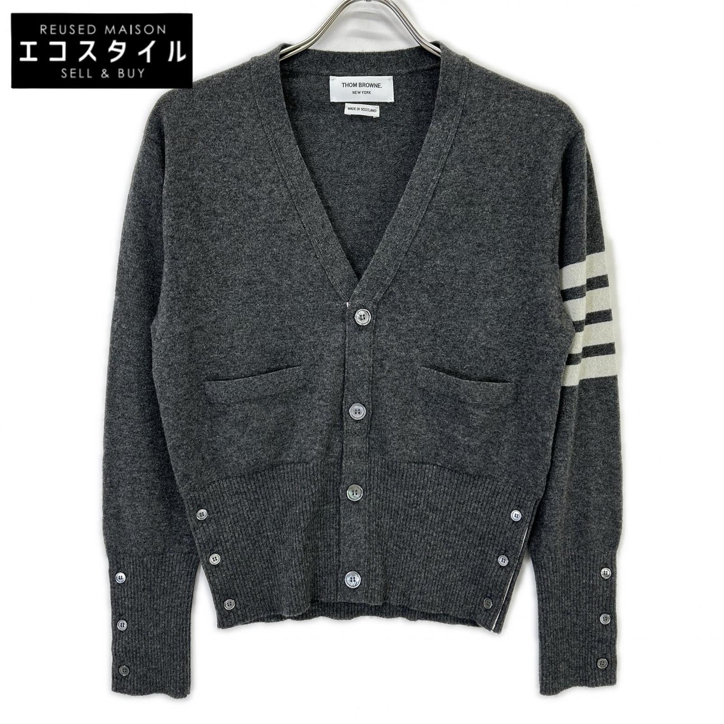 THOM BROWNE Thom Browne Gray MKC001A-00011-038 Cashmere Knit Cardigan Top