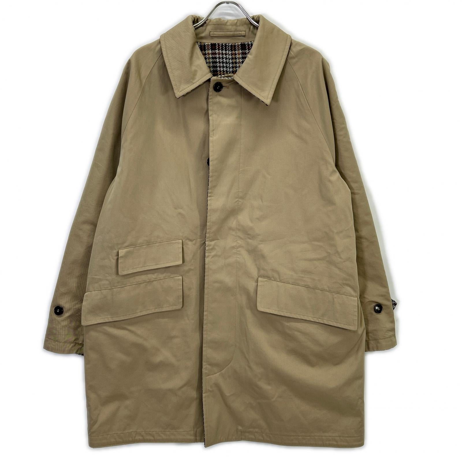 MACKINTOSH LONDON Beige/Green Houndstooth GM-1010R GTS CARLUKE Reversible Fly-Front Chesterfield Coat
