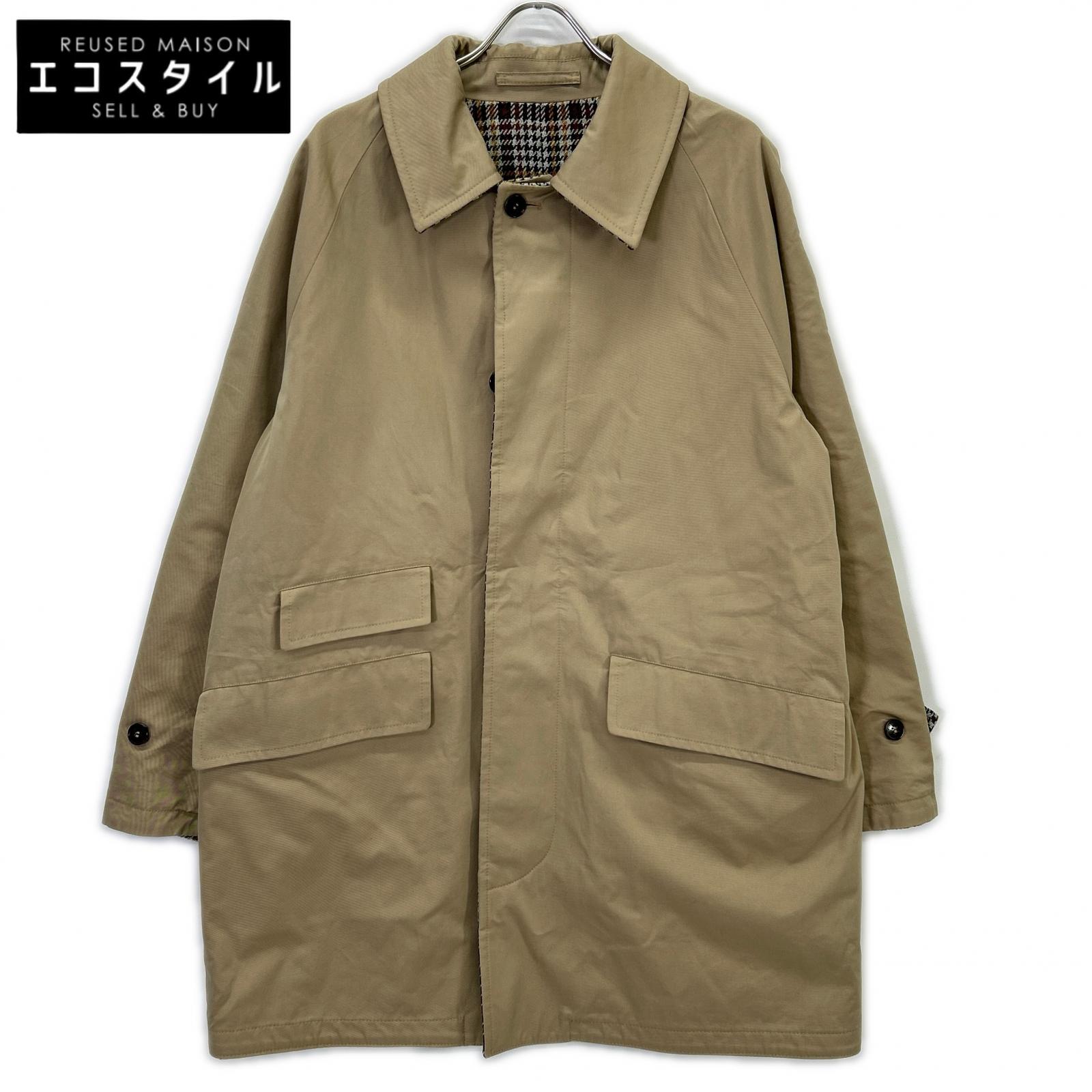 MACKINTOSH LONDON Beige/Green Houndstooth GM-1010R GTS CARLUKE Reversible Fly-Front Chesterfield Coat