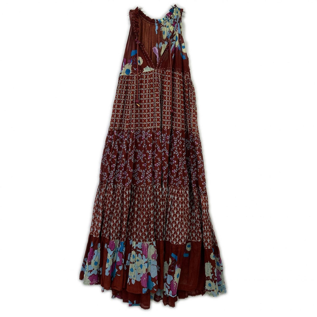 【SALE】 Yvonne イボンヌ フローラルプリント コットンボイル ティアードマキシワンピース ワンピース