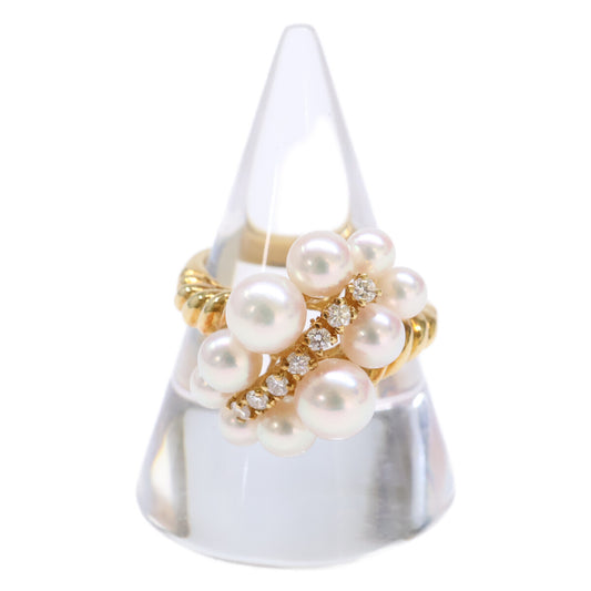 MIKIMOTO ミキモト 750 ｱｺﾔﾊﾟｰﾙ ﾀﾞｲﾔﾓﾝﾄﾞ付 ﾘﾝｸﾞ リング 指輪 13号