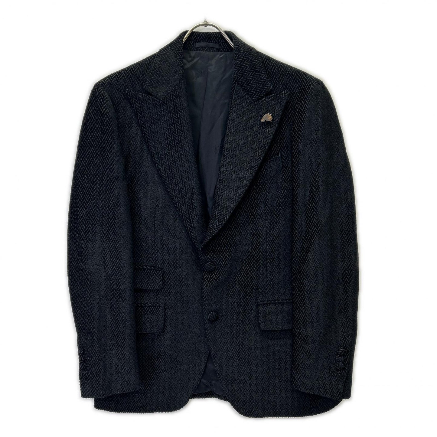 BLACK JG90015I Herringbone Peaked Lapel Jacket 46 Men's