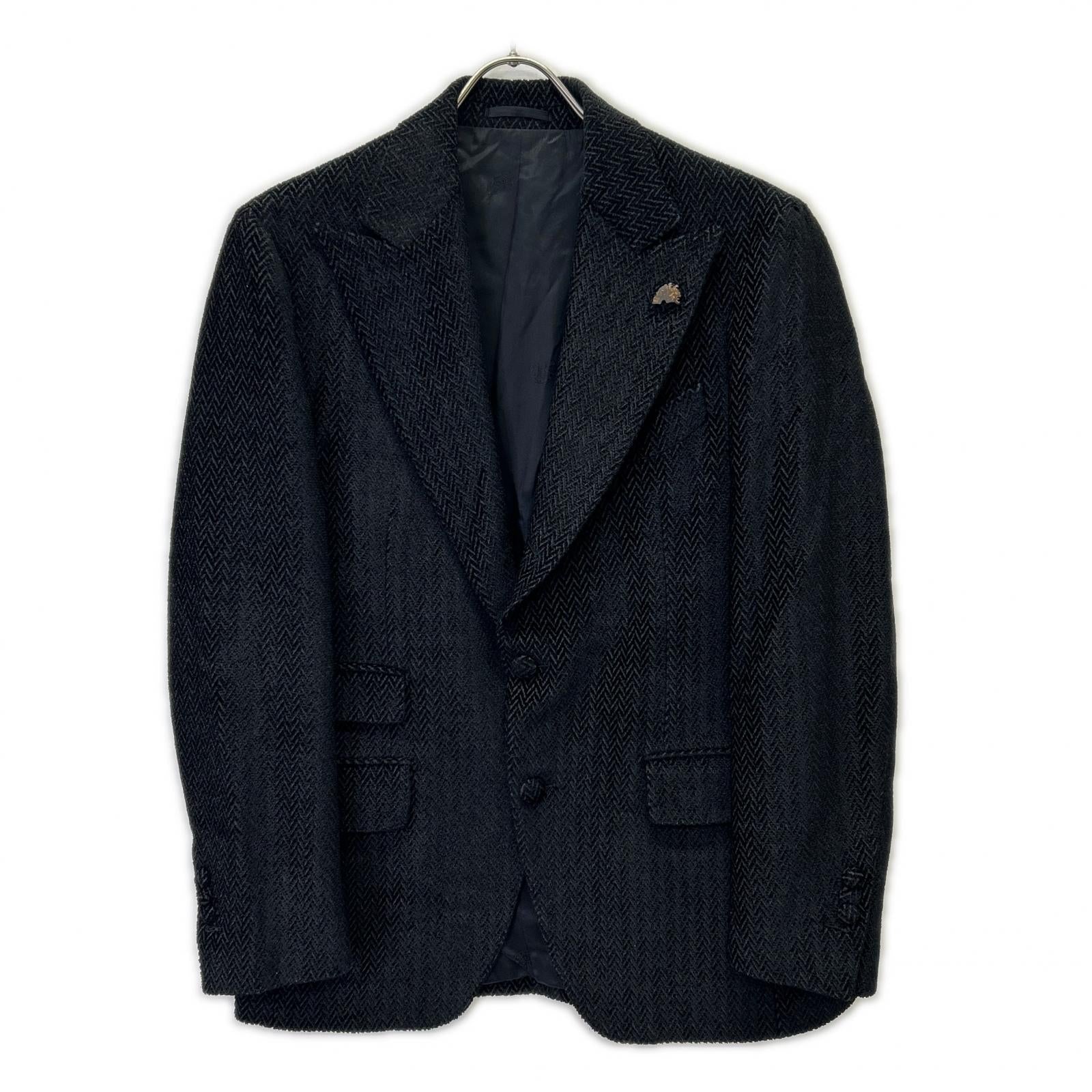 BLACK JG90015I Herringbone Peaked Lapel Jacket 46 Men's