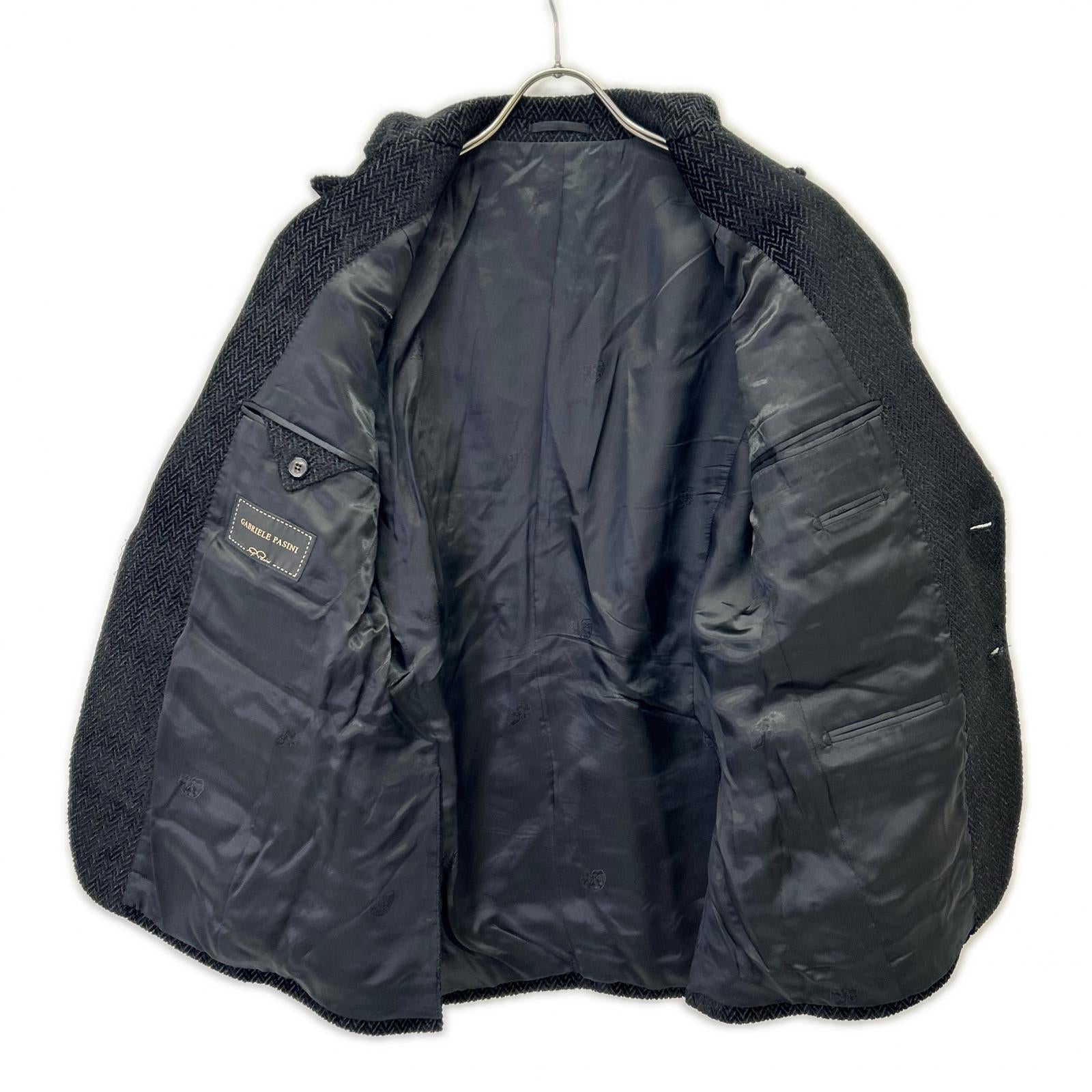 BLACK JG90015I Herringbone Peaked Lapel Jacket 46 Men's