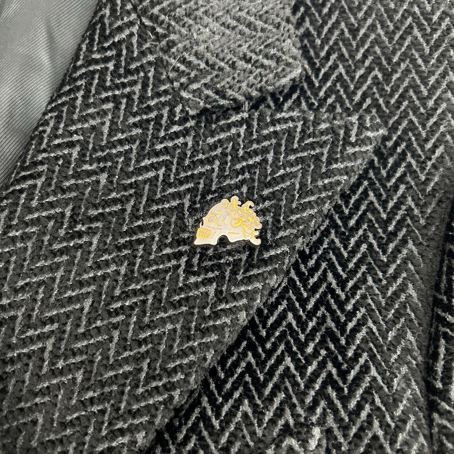 BLACK JG90015I Herringbone Peaked Lapel Jacket 46 Men's