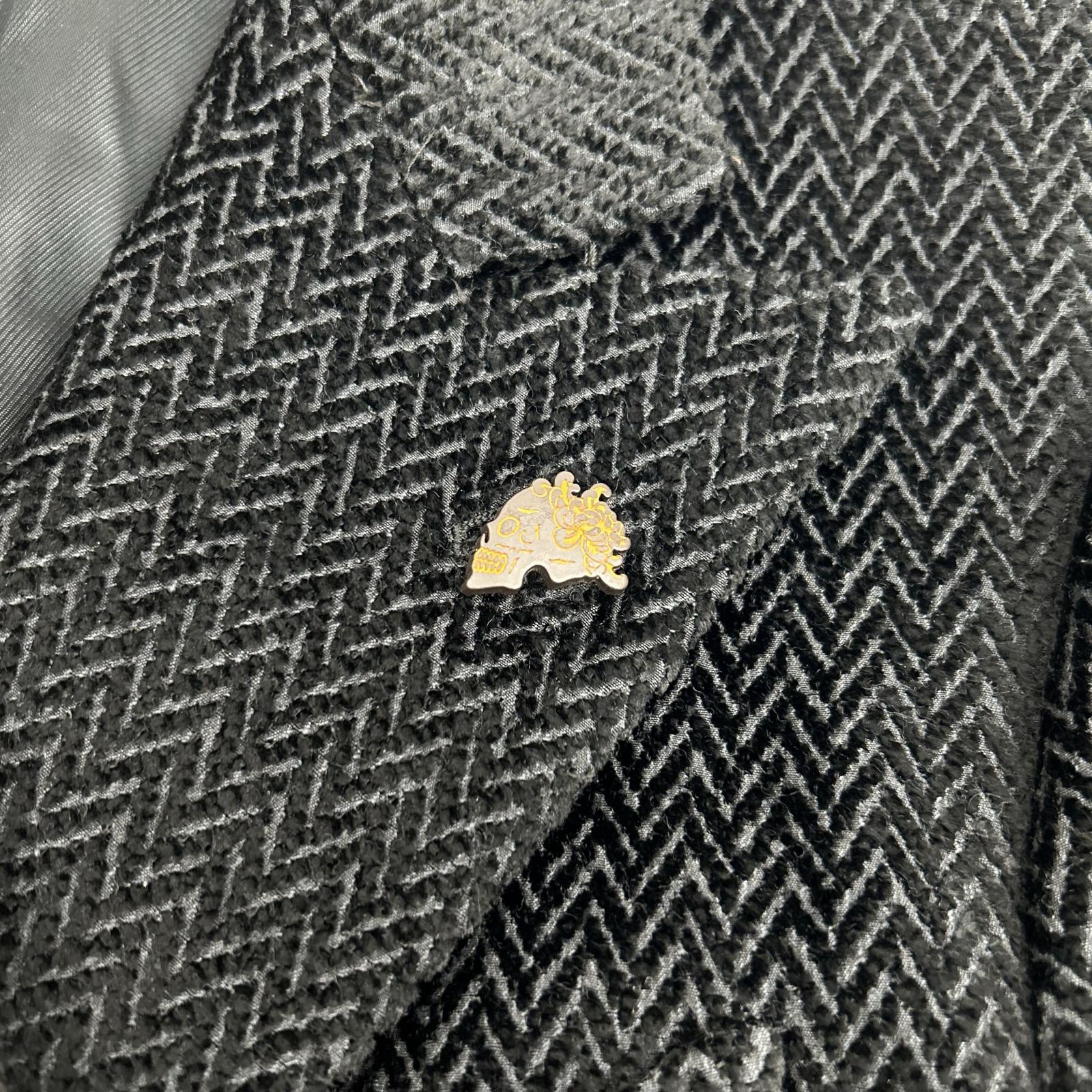 BLACK JG90015I Herringbone Peaked Lapel Jacket 46 Men's