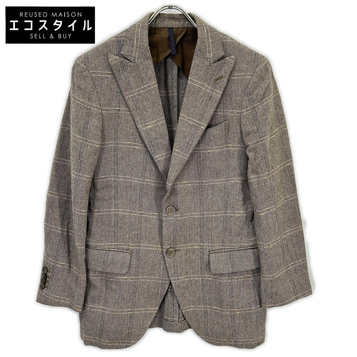 Santaniello サンタニエッロ gray brown G525 herringbone/windowpane flannel jacket jacket