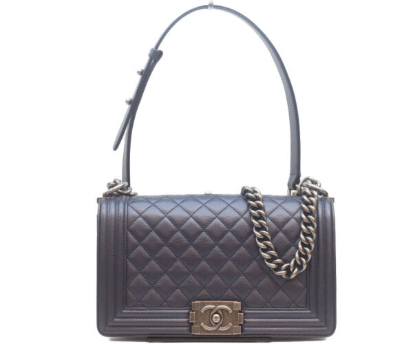 CHANEL シャネル 美品 24番台 ボーイシャネル25 キャビアスキン チェーン ショルダーバッグ