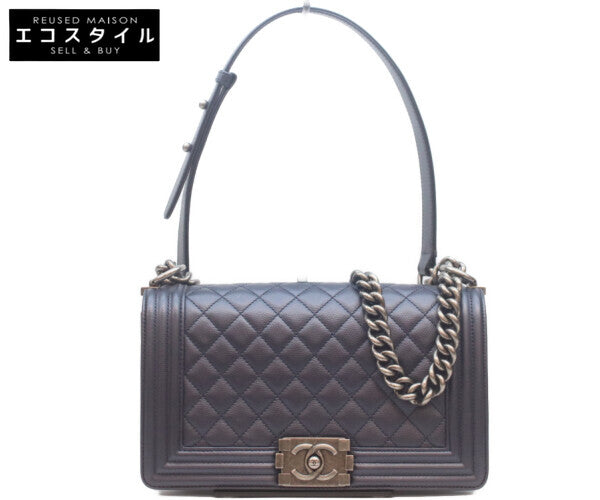 CHANEL シャネル 美品 24番台 ボーイシャネル25 キャビアスキン チェーン ショルダーバッグ