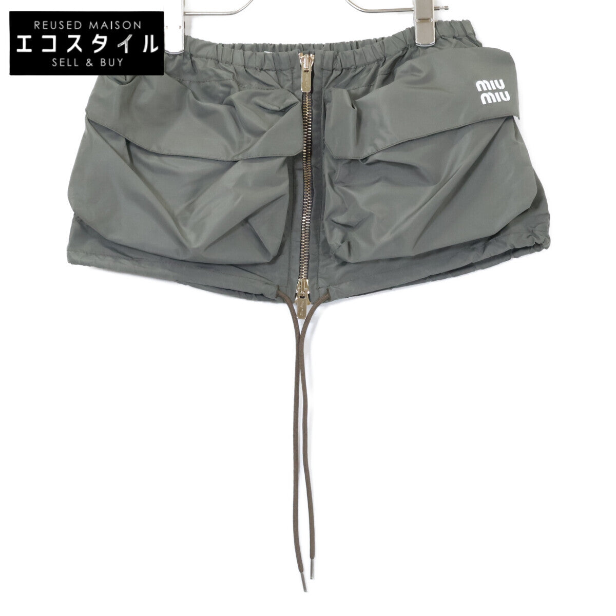 MIUMIU ミュウミュウ 【美品/国内正規】MG1986 ロゴ ドローストリングテクニカルファブリック ミニ スカート