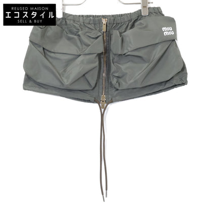 MIUMIU ミュウミュウ 【美品/国内正規】MG1986 ロゴ ドローストリングテクニカルファブリック ミニ スカート