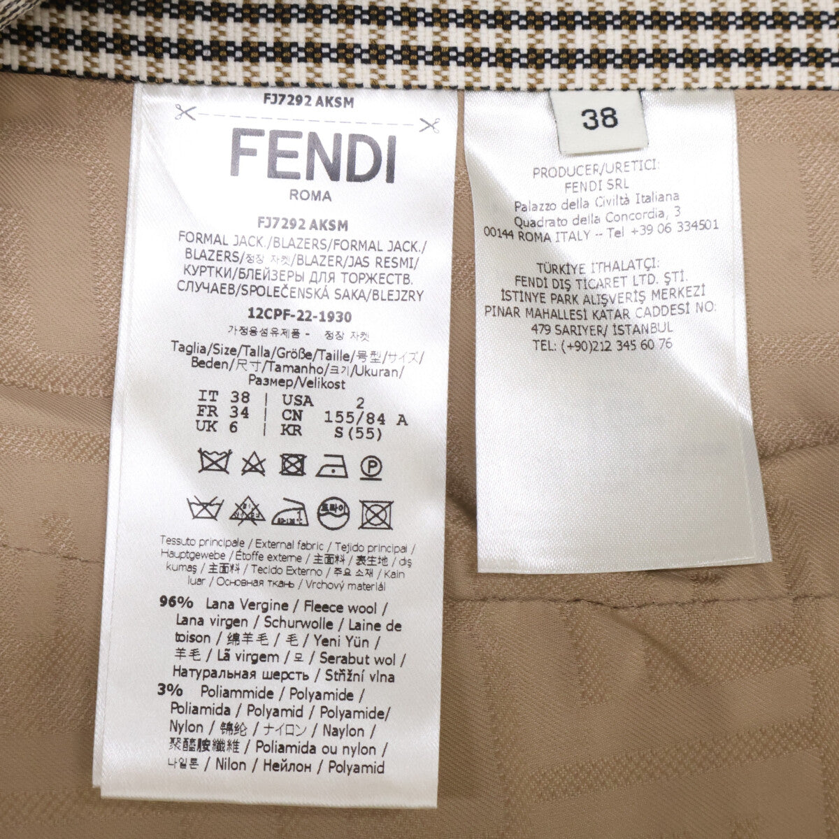 FENDI フェンディ 【美品/国内正規】FJ7292/FR6410 AKSM ガンクラブチェック ショートジャケット/ショートパンツ セットアップ スーツ セットアップ