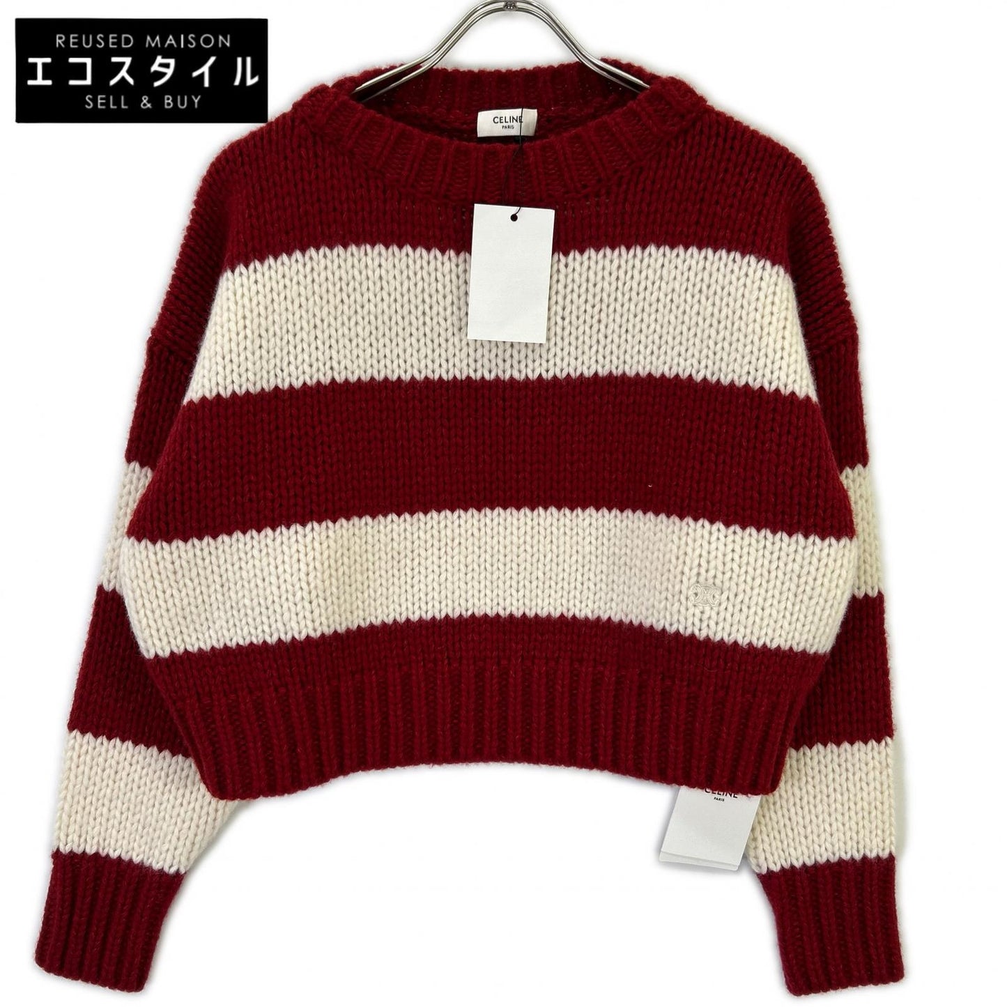CELINE セリーヌ レッド/アイボリー FW23 2ADC4932V-01LV ルーズフィットニット トップス