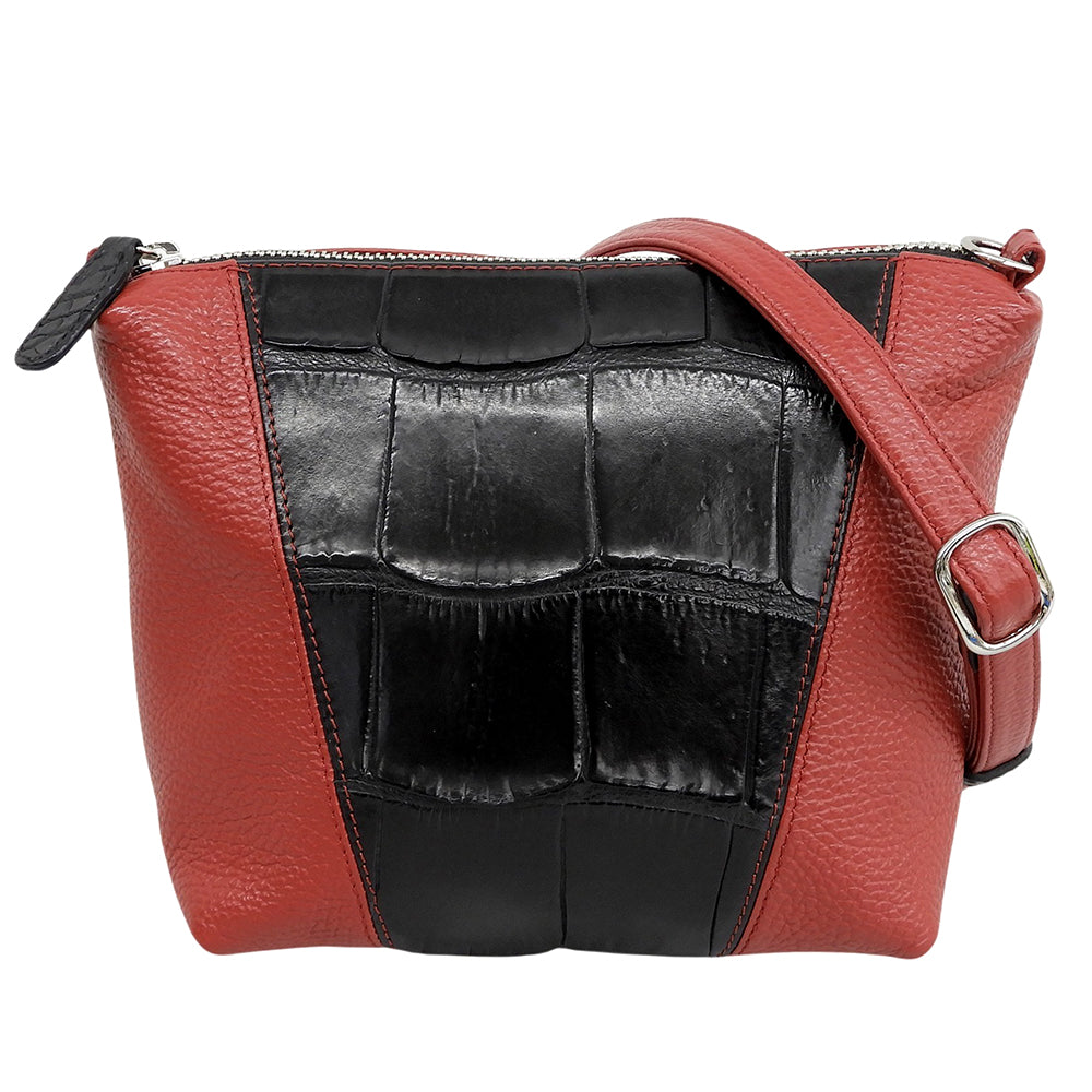 coto, excellent condition, crocodile leather combination crossbody bag, shoulder bag for women, red and black, shoulder bag