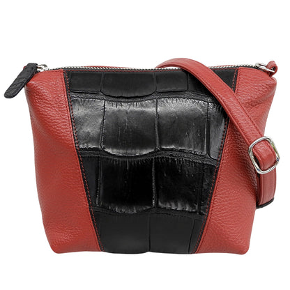 coto, excellent condition, crocodile leather combination crossbody bag, shoulder bag for women, red and black, shoulder bag