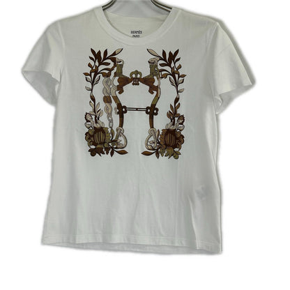 HERMES エルメス ホワイト 24SS カルトゥッシュ デッラ・カヴァッレリア Tシャツ トップス
