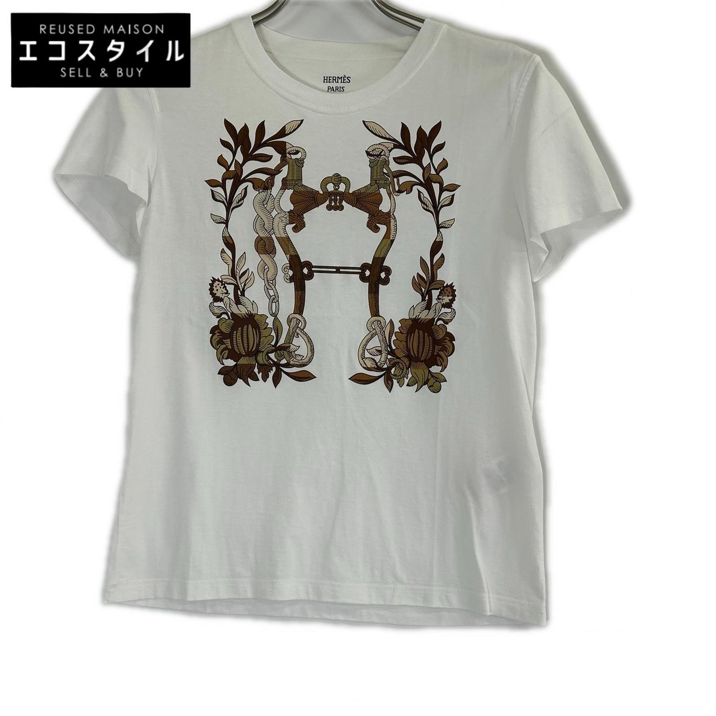 HERMES エルメス ホワイト 24SS カルトゥッシュ デッラ・カヴァッレリア Tシャツ トップス