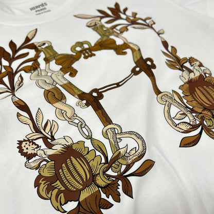 HERMES エルメス ホワイト 24SS カルトゥッシュ デッラ・カヴァッレリア Tシャツ トップス