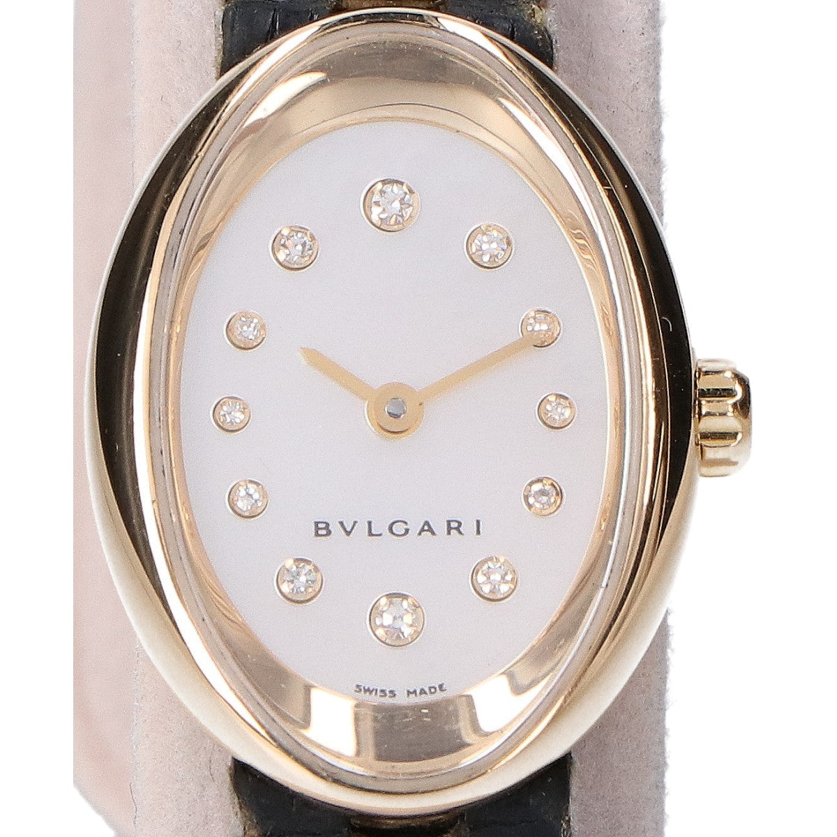 BVLGARI ブルガリ 仕上げ済み 750 OV27G オーバル 12Pダイヤモンド シェル文字盤 クオーツ 腕時計