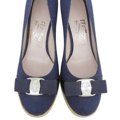 Salvatore Ferragamo サルヴァトーレフェラガモ エスパドリーユ ウェッジソール パンプス レディース ネイビー 6 1/2C シューズ