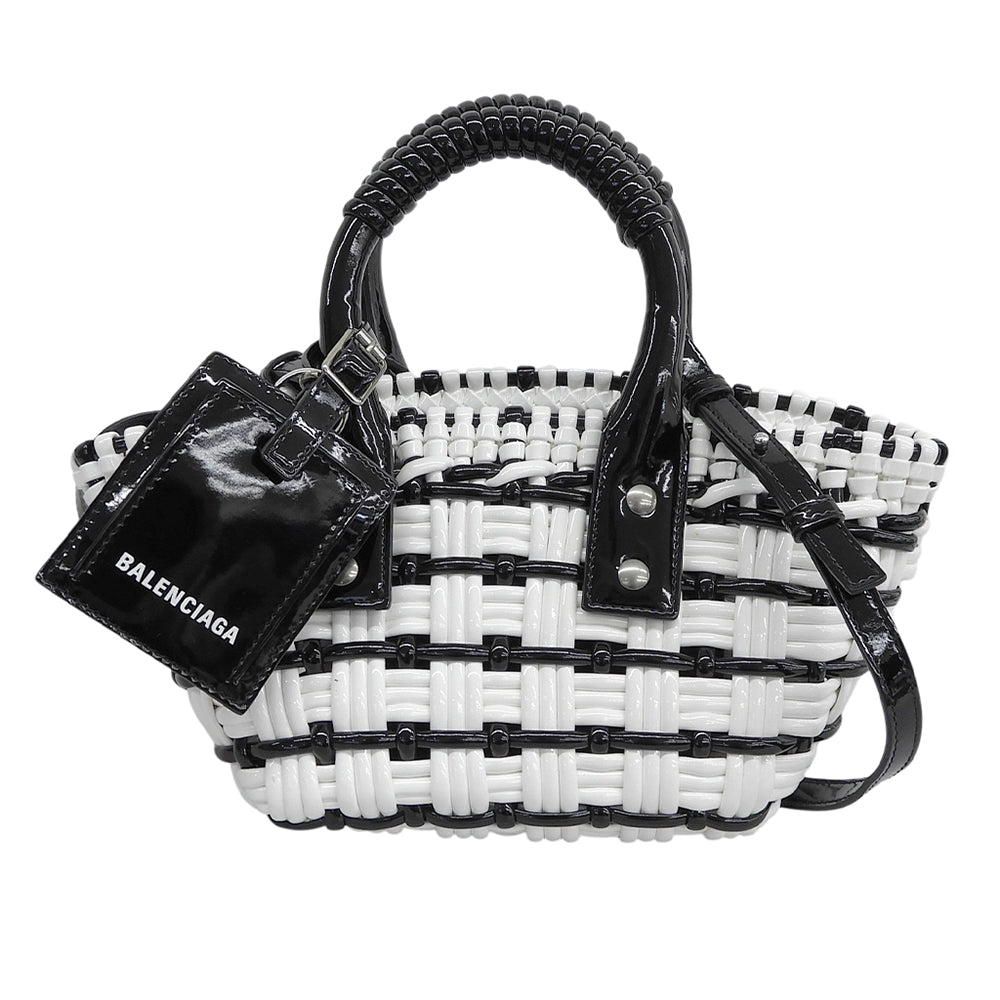 BALENCIAGA バレンシアガ 美品 ビストロXXS 2WAYかごバッグ ハンドバッグ レディース ブラック/ホワイト 678028 ハンドバッグ