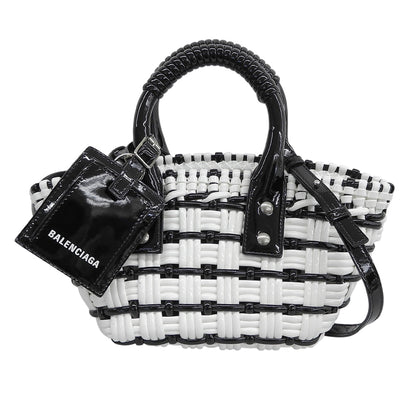 BALENCIAGA バレンシアガ 美品 ビストロXXS 2WAYかごバッグ ハンドバッグ レディース ブラック/ホワイト 678028 ハンドバッグ