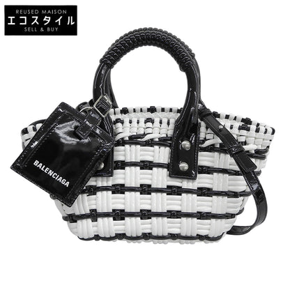 BALENCIAGA バレンシアガ 美品 ビストロXXS 2WAYかごバッグ ハンドバッグ レディース ブラック/ホワイト 678028 ハンドバッグ
