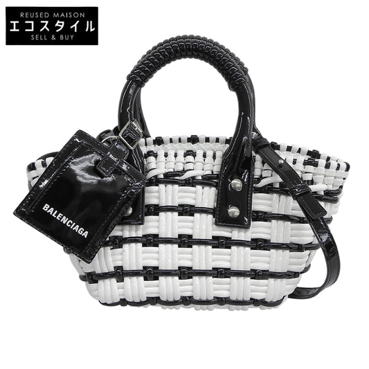 BALENCIAGA バレンシアガ 美品 ビストロXXS 2WAYかごバッグ ハンドバッグ レディース ブラック/ホワイト 678028 ハンドバッグ