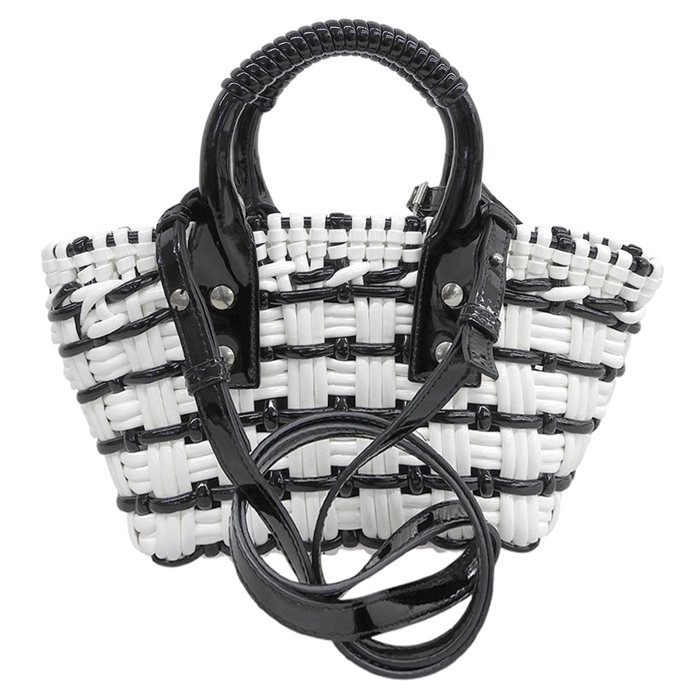 BALENCIAGA バレンシアガ 美品 ビストロXXS 2WAYかごバッグ ハンドバッグ レディース ブラック/ホワイト 678028 ハンドバッグ