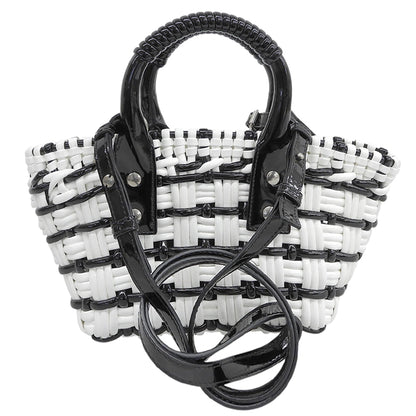 BALENCIAGA バレンシアガ 美品 ビストロXXS 2WAYかごバッグ ハンドバッグ レディース ブラック/ホワイト 678028 ハンドバッグ