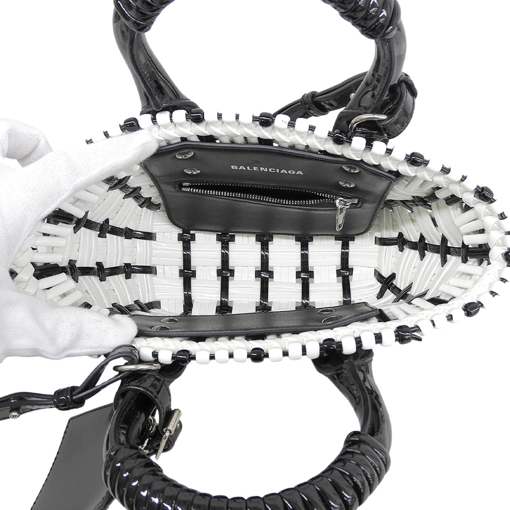 BALENCIAGA バレンシアガ 美品 ビストロXXS 2WAYかごバッグ ハンドバッグ レディース ブラック/ホワイト 678028 ハンドバッグ