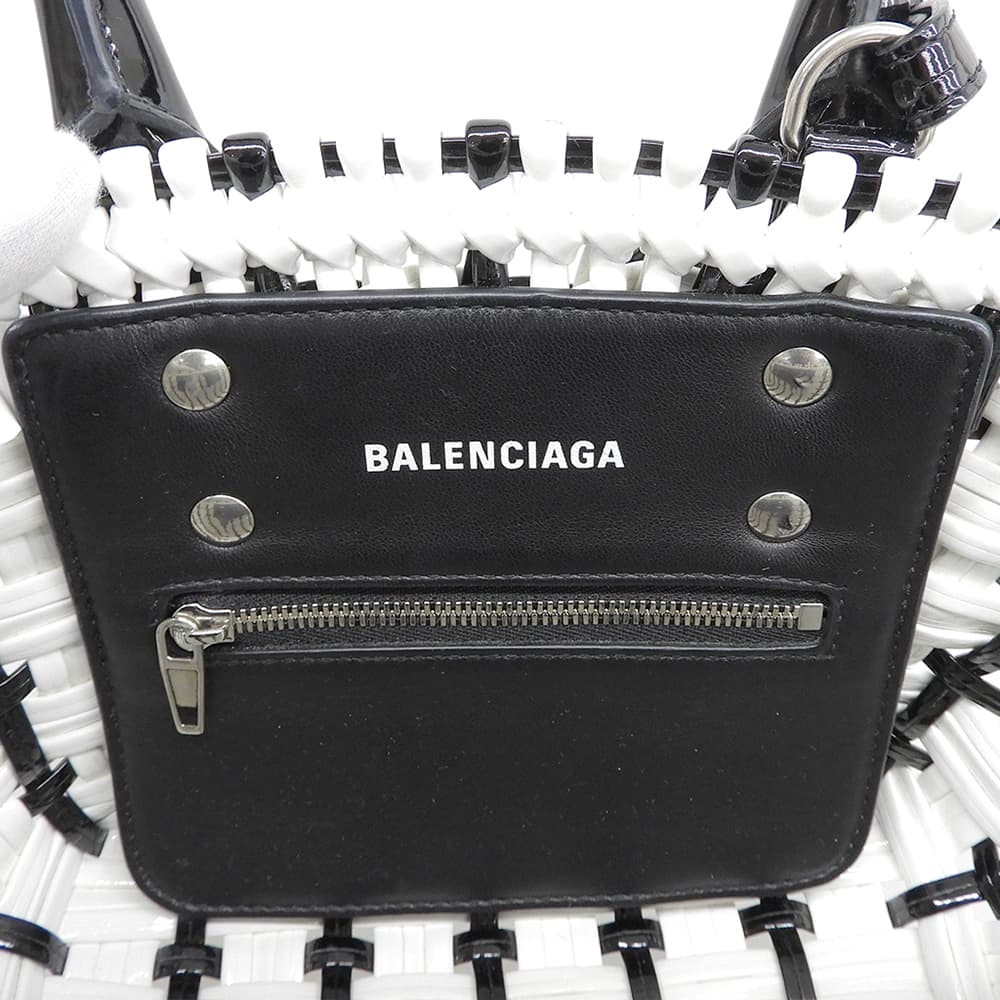 BALENCIAGA バレンシアガ 美品 ビストロXXS 2WAYかごバッグ ハンドバッグ レディース ブラック/ホワイト 678028 ハンドバッグ