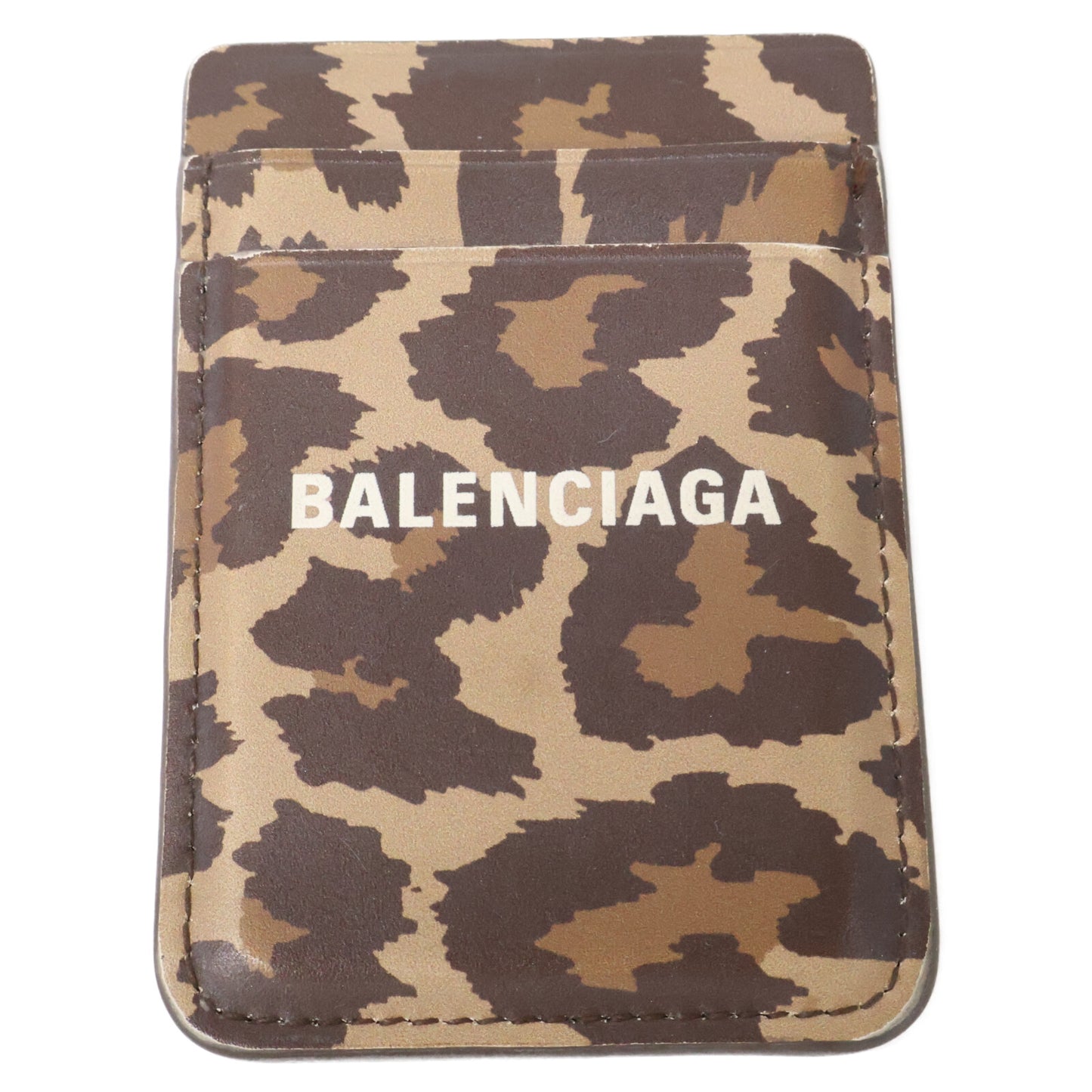 BALENCIAGA バレンシアガ CASH レオパード柄 マグネット式 カードポケット スマホポケット カードケース