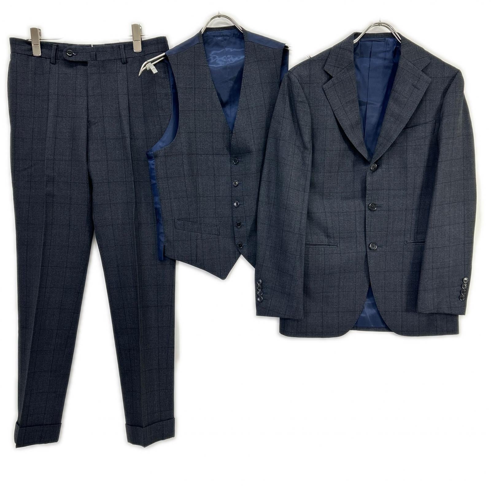 BEAMS F ビームスエフ ネイビー 21-17-0677-110 ウールフランネル スリーピース シングルスーツ