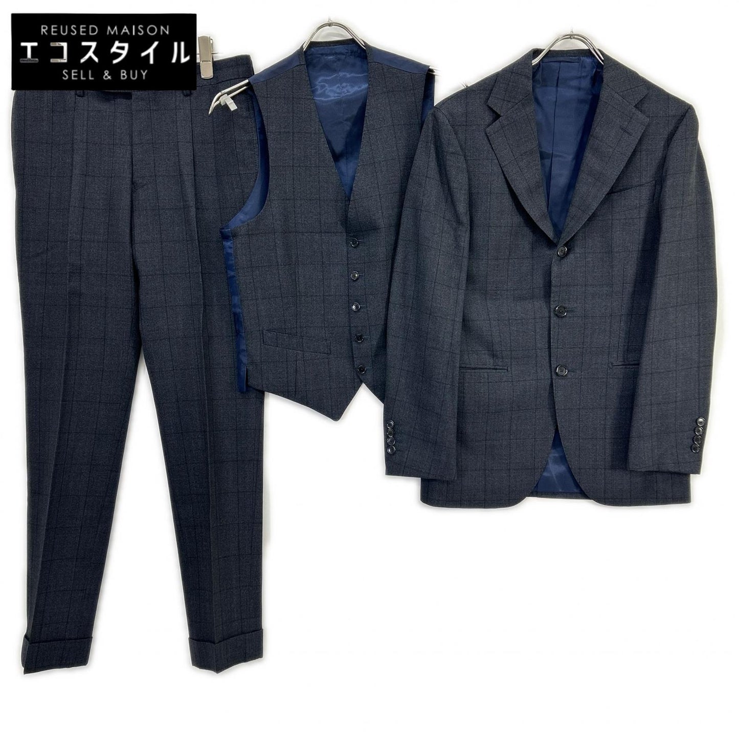 BEAMS F ビームスエフ ネイビー 21-17-0677-110 ウールフランネル スリーピース シングルスーツ
