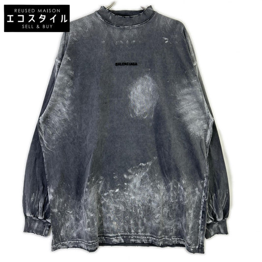 BALENCIAGA バレンシアガ 796917 バックロゴ ダメージ加工 ロングスリーブTシャツ トップス