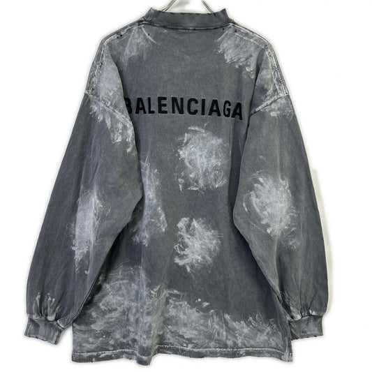 BALENCIAGA バレンシアガ 796917 バックロゴ ダメージ加工 ロングスリーブTシャツ トップス