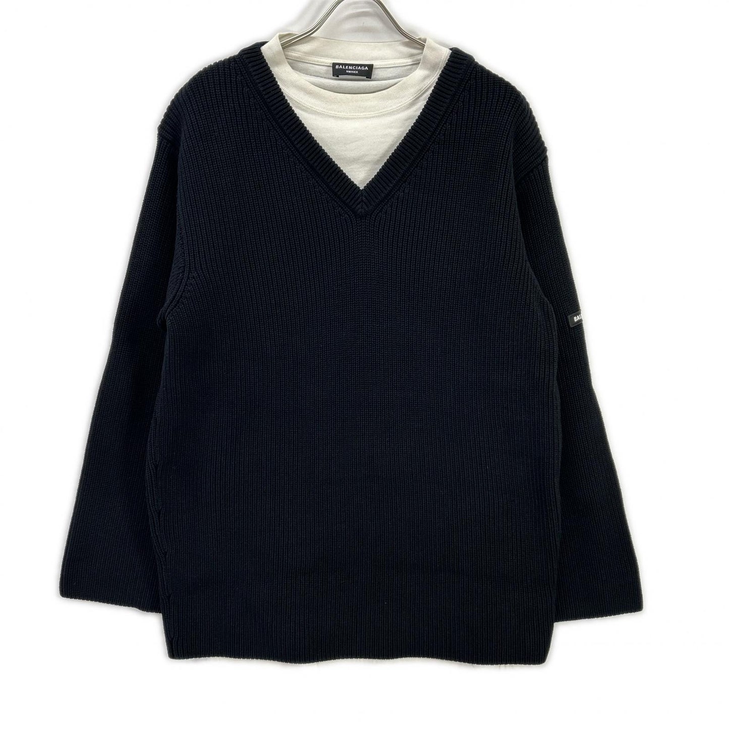 BALENCIAGA バレンシアガ 678555 T3218 ブラック×ホワイト Tシャツレイヤード ニット トップス