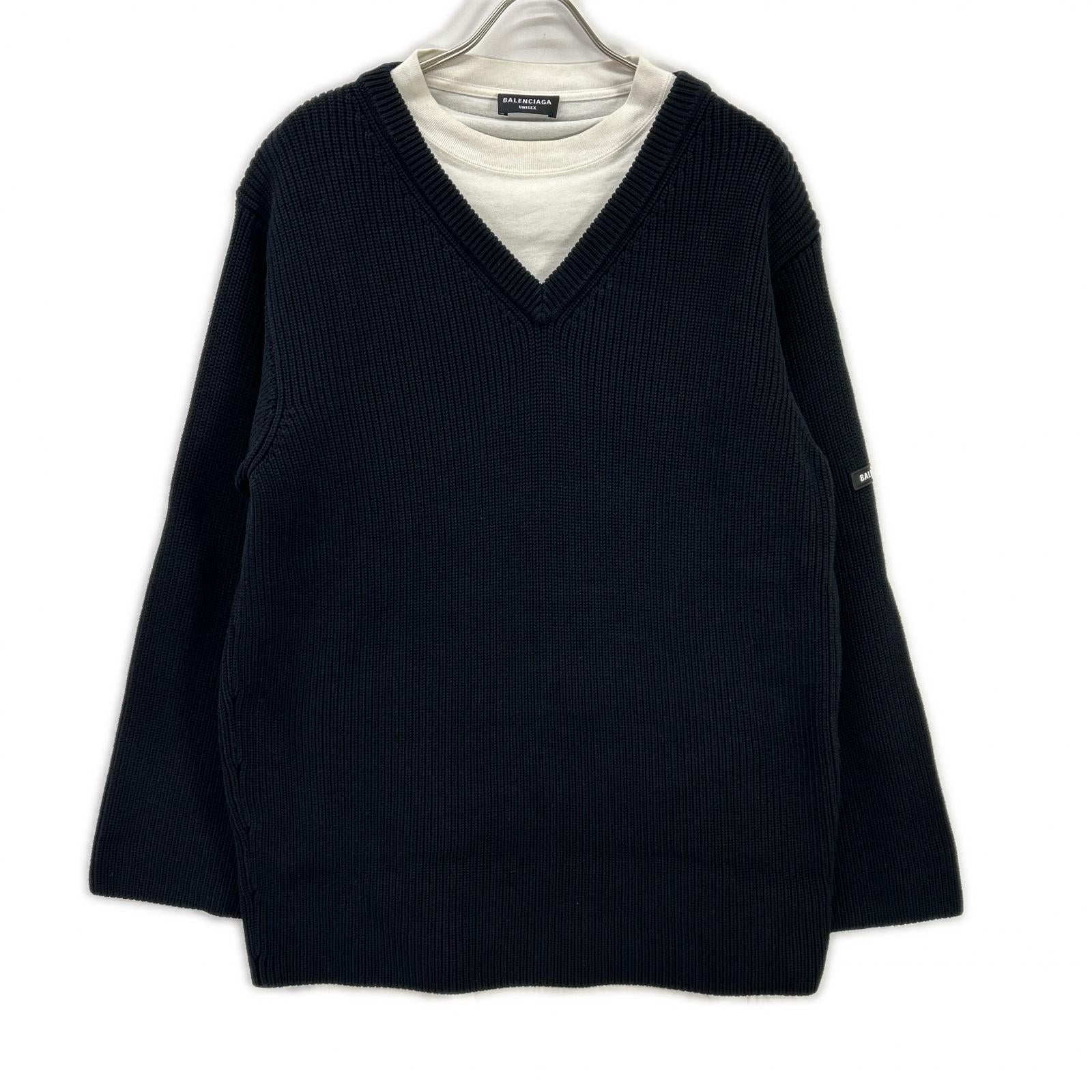 BALENCIAGA バレンシアガ 678555 T3218 ブラック×ホワイト Tシャツレイヤード ニット トップス