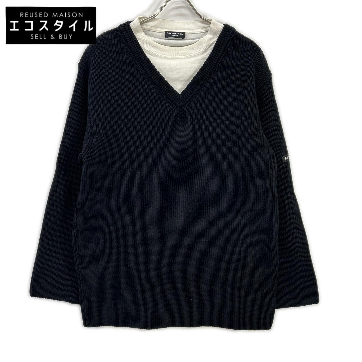 BALENCIAGA バレンシアガ 678555 T3218 ブラック×ホワイト Tシャツレイヤード ニット トップス