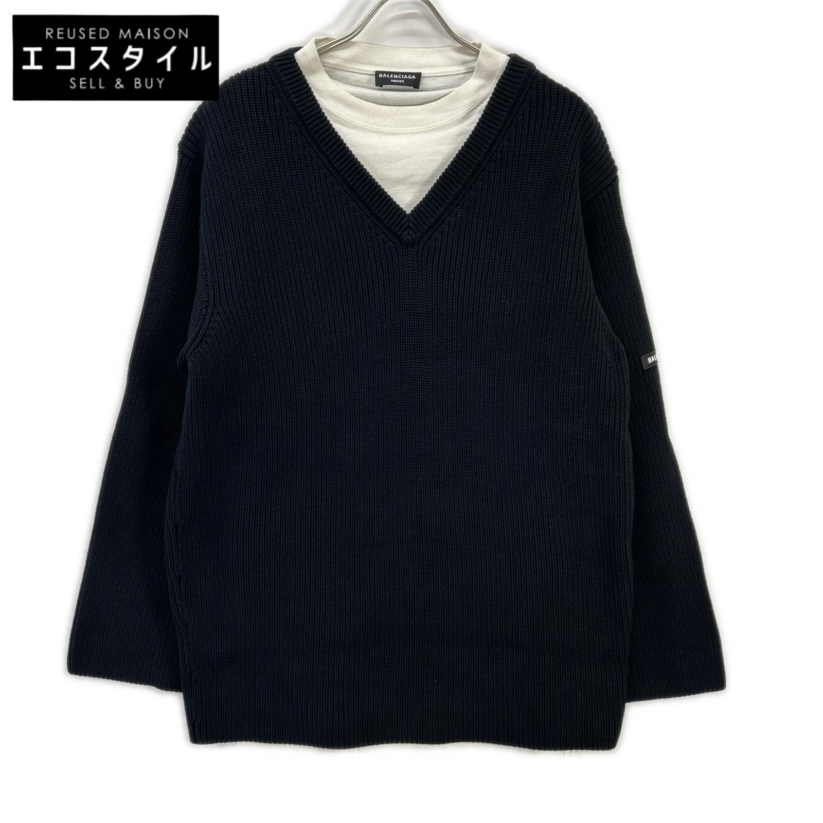 BALENCIAGA バレンシアガ 678555 T3218 ブラック×ホワイト Tシャツレイヤード ニット トップス