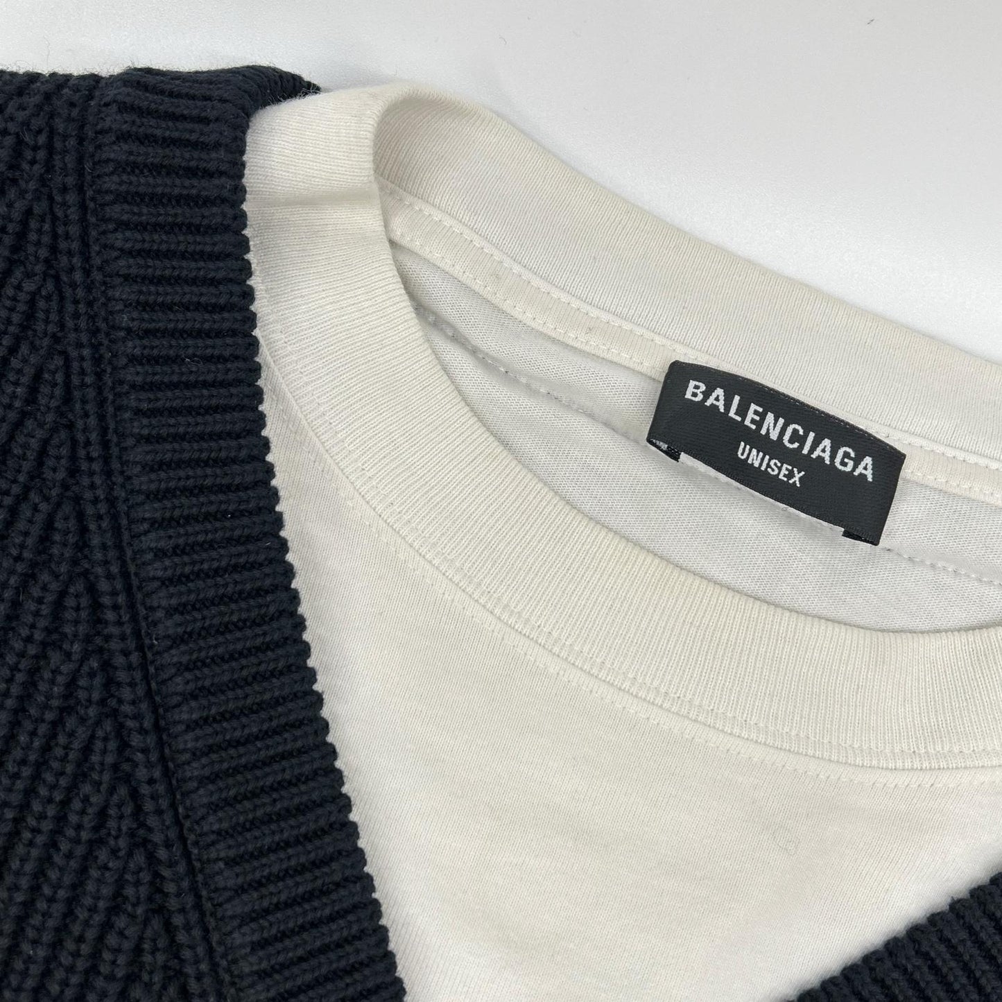 BALENCIAGA バレンシアガ 678555 T3218 ブラック×ホワイト Tシャツレイヤード ニット トップス