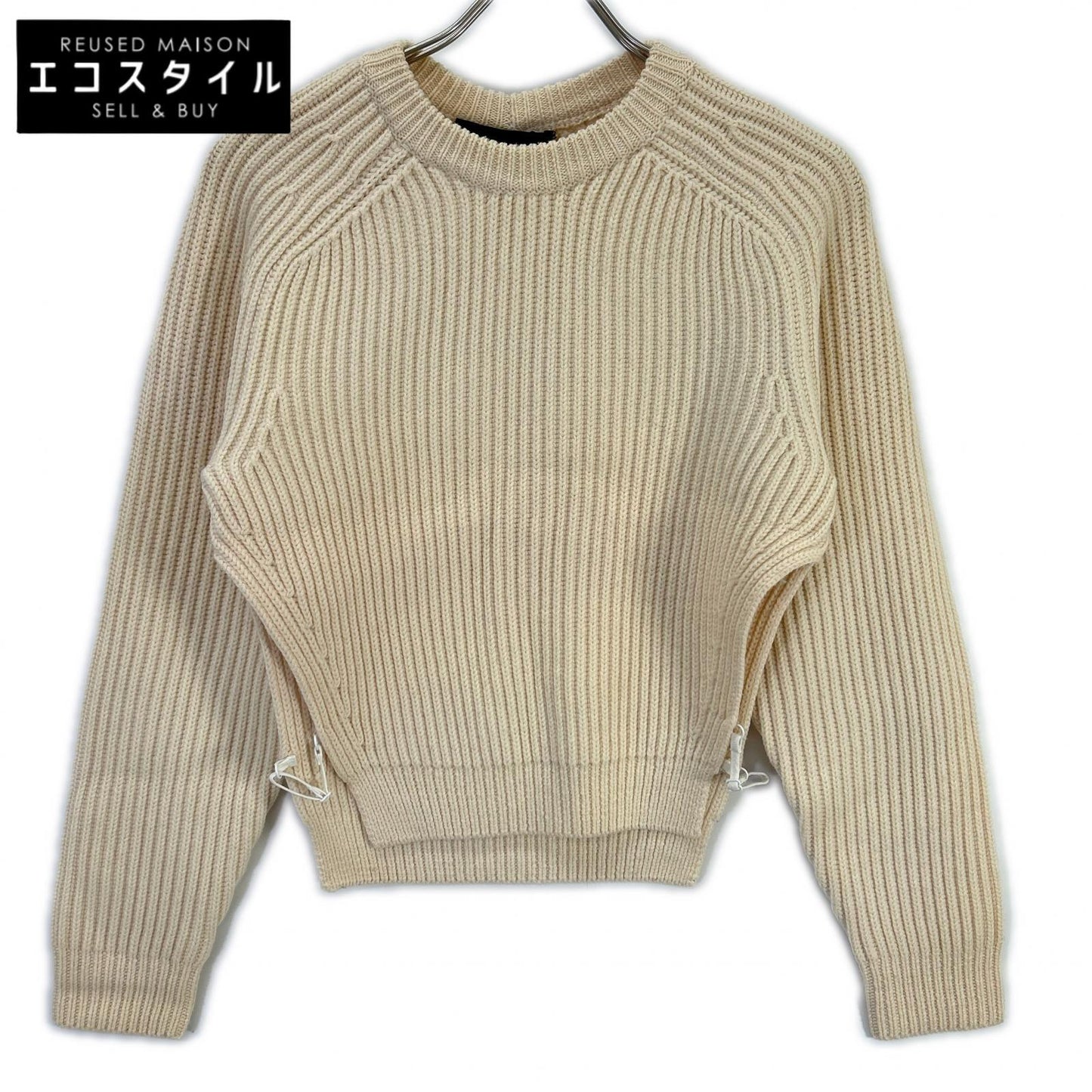 ALEXANDER WANG アレキサンダーワン ホワイト 21-25-0049 リブ編み ウール クルーネックニット トップス