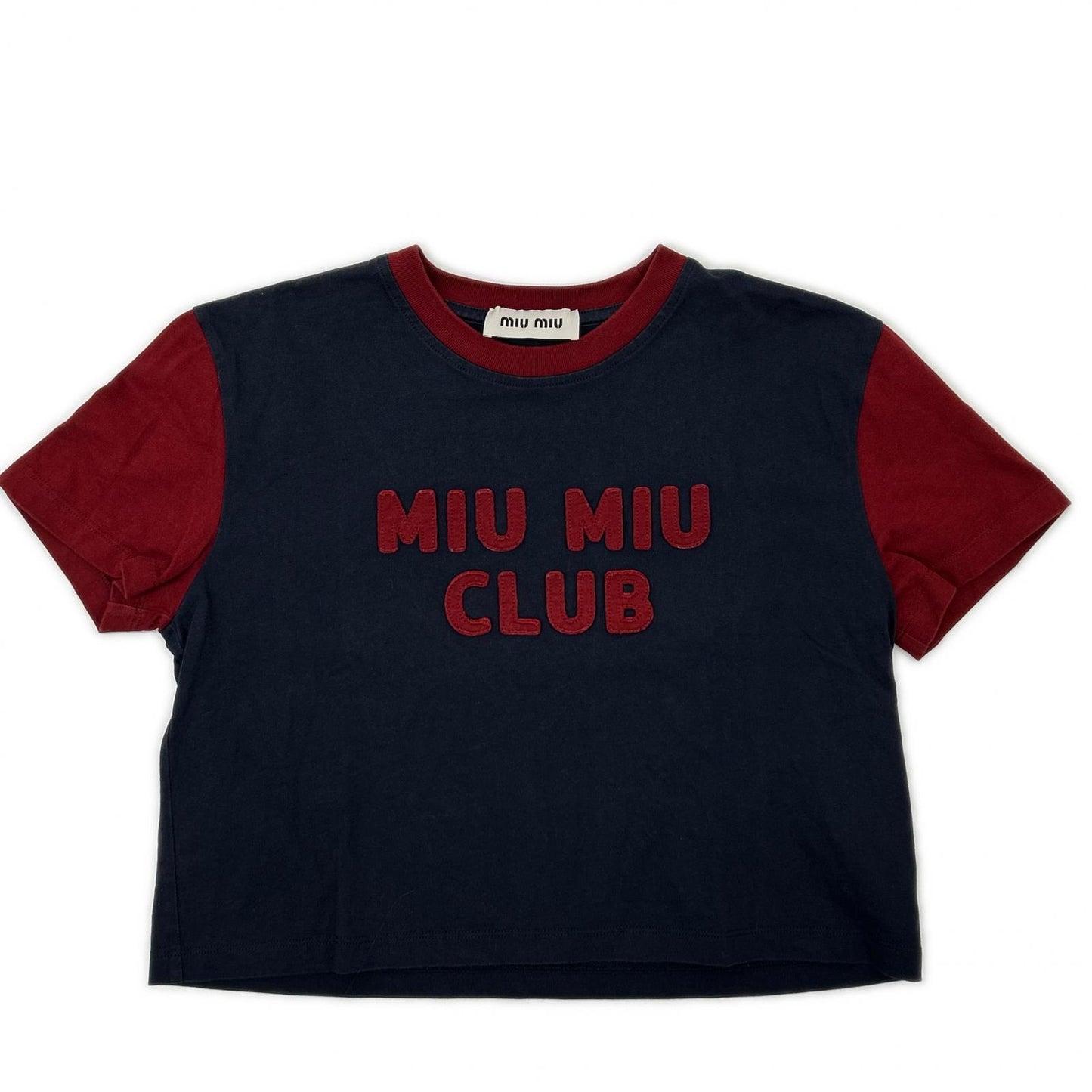 MIUMIU ミュウミュウ MJN421 ネイビー×レッド クロップド Tシャツ トップス