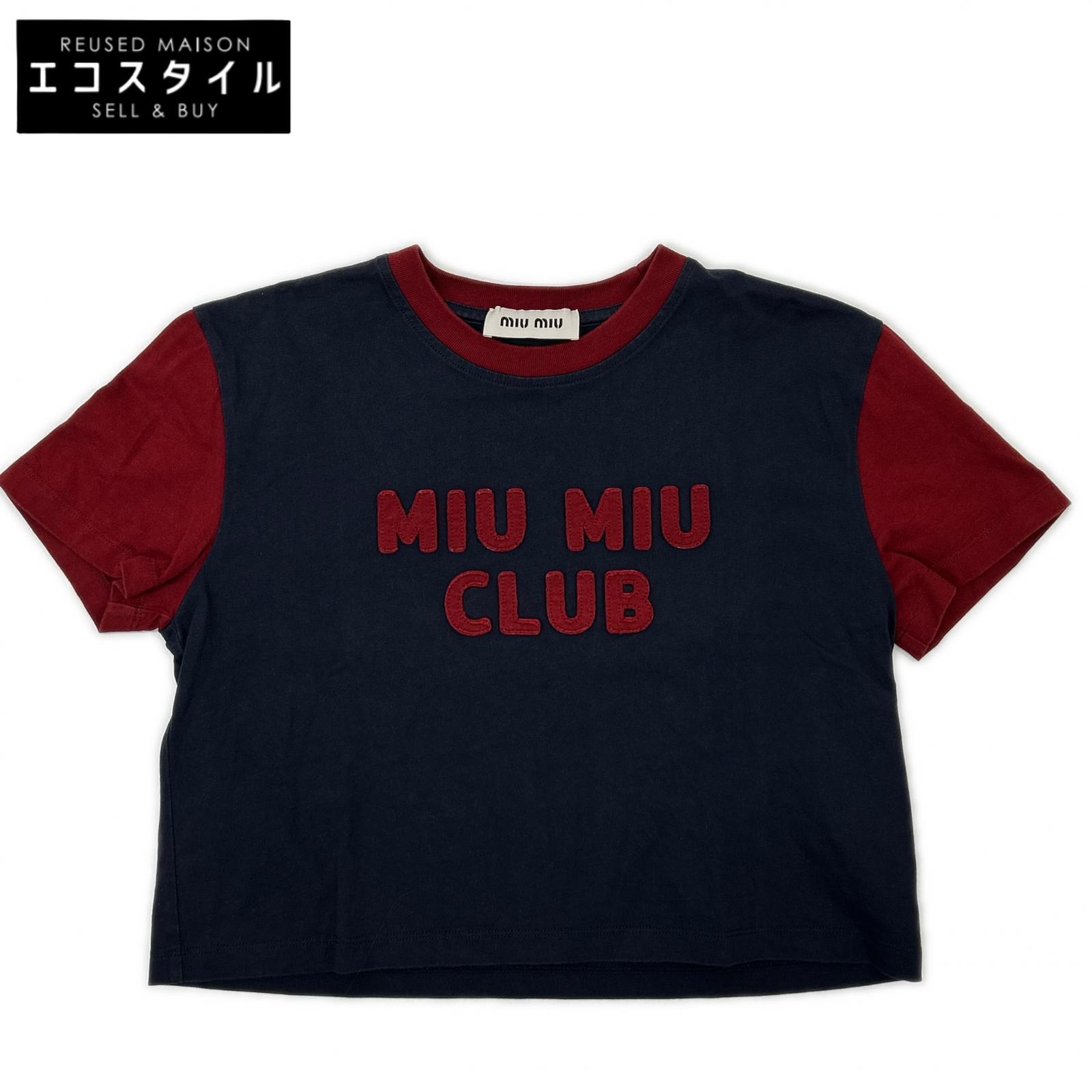 MIUMIU ミュウミュウ MJN421 ネイビー×レッド クロップド Tシャツ トップス