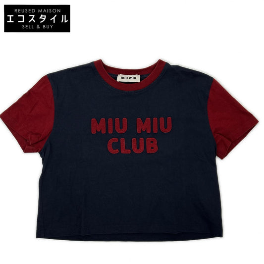 MIUMIU ミュウミュウ MJN421 ネイビー×レッド クロップド Tシャツ トップス